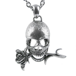 Memento Mori Skull with Rose Necklace